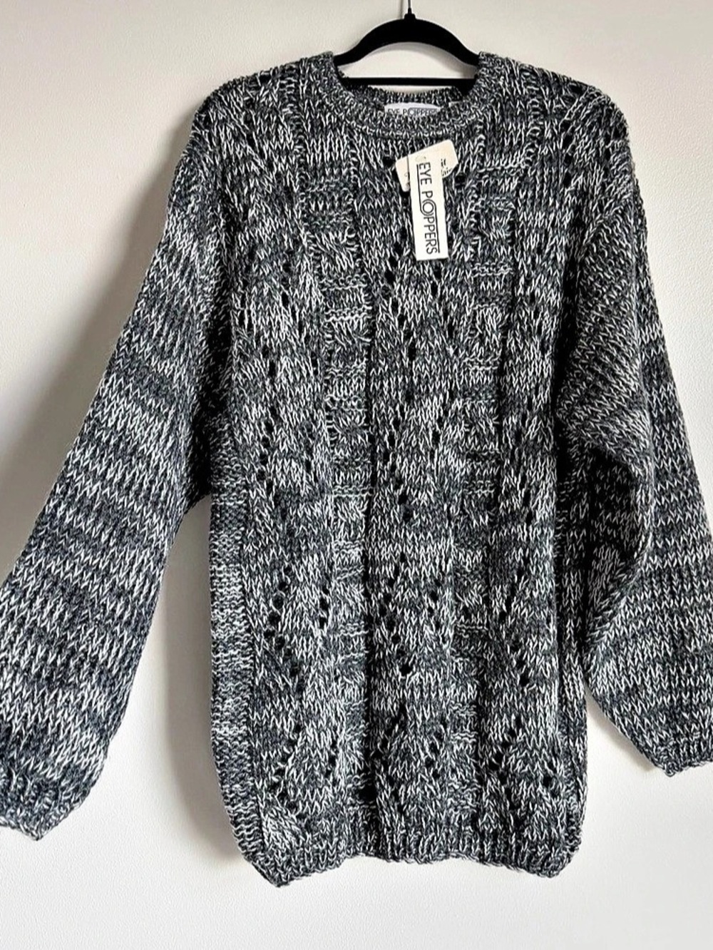NWT Vintage Eye Poppers Marled Knit Crewneck Sweater Gray Large Like New